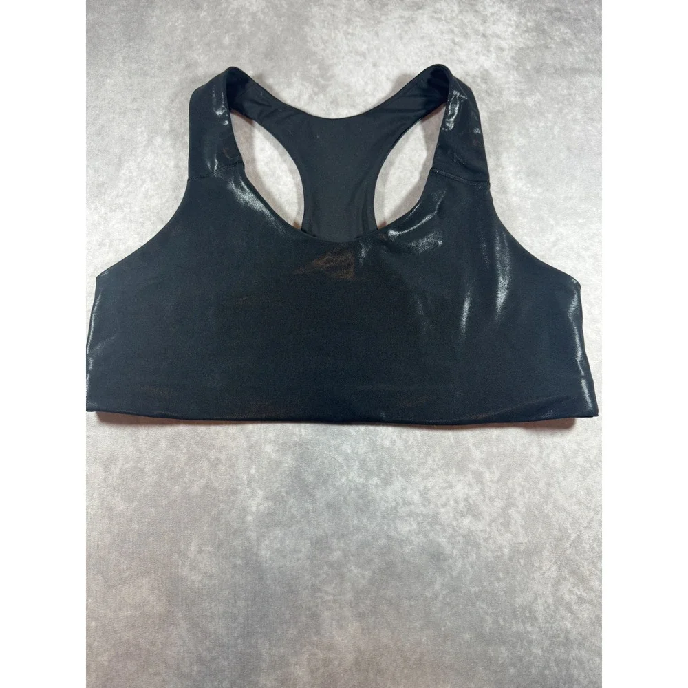 Old Navy Active Powersoft Medium Support Sports Bra Black Foil Metallic XXL